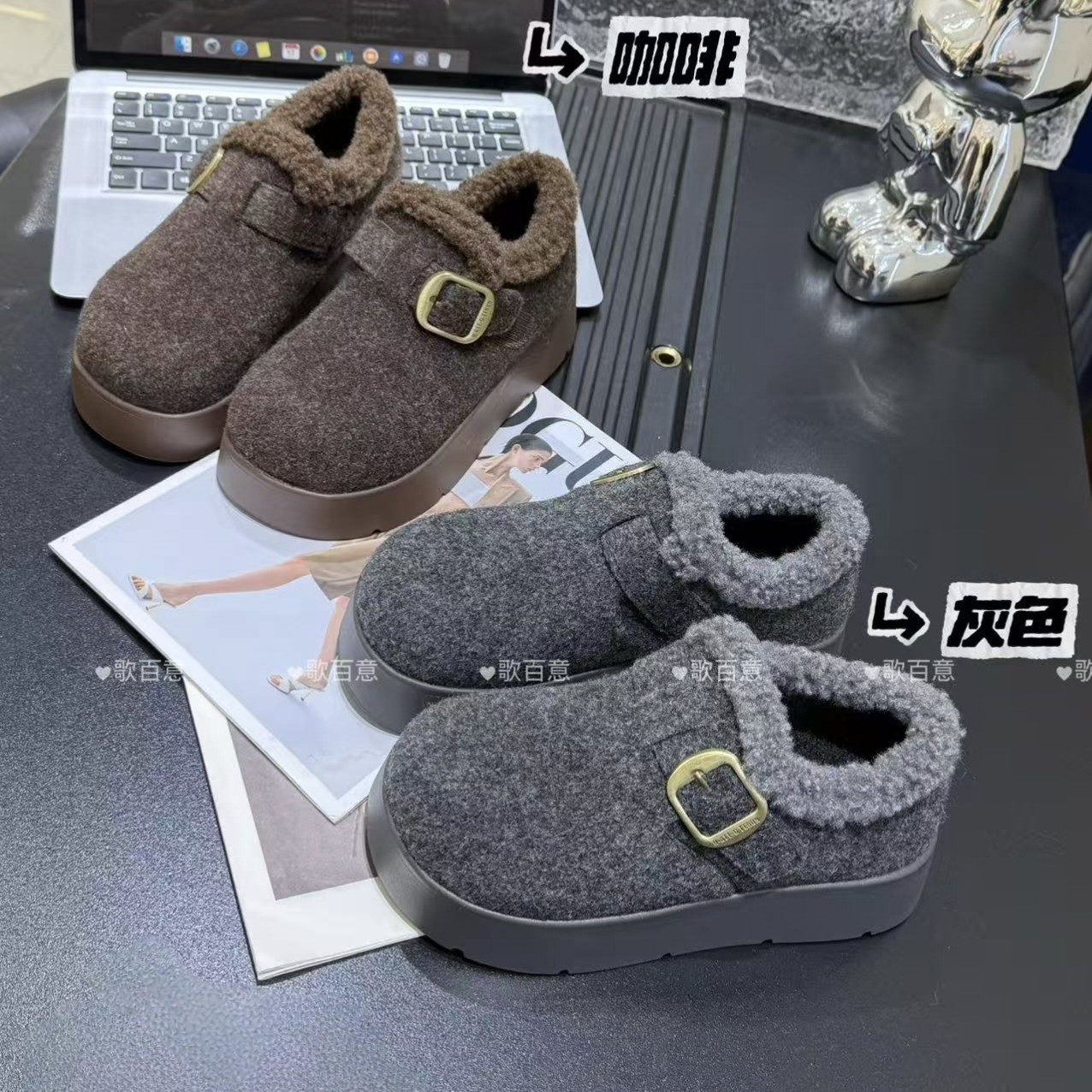 【鞋爱】985-18女士新款厚底加绒百搭博肯鞋