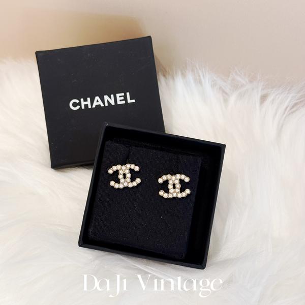 大吉中古/Chanel香奈儿金色双c镶钻耳钉