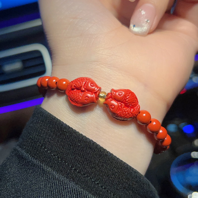 含辰砂工艺品高品质红纱手串时尚双鱼款朱砂手链 HS-113