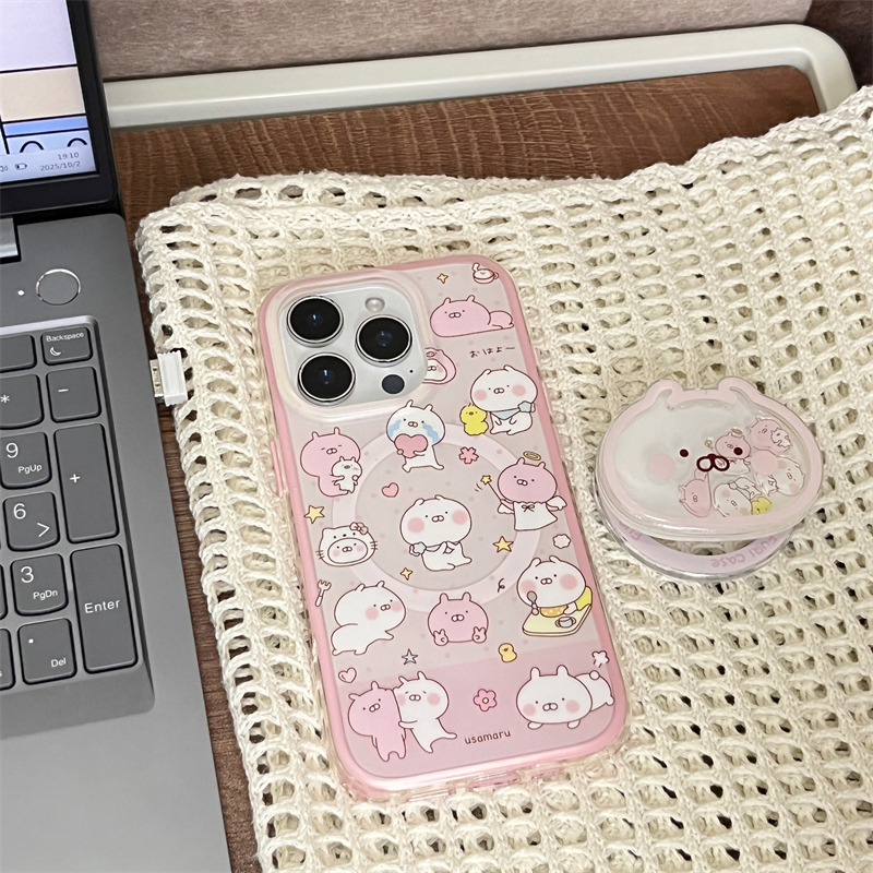 ins二合一磨砂满屏粉色兔丸适用16promax手机壳iPhone17苹果15/14