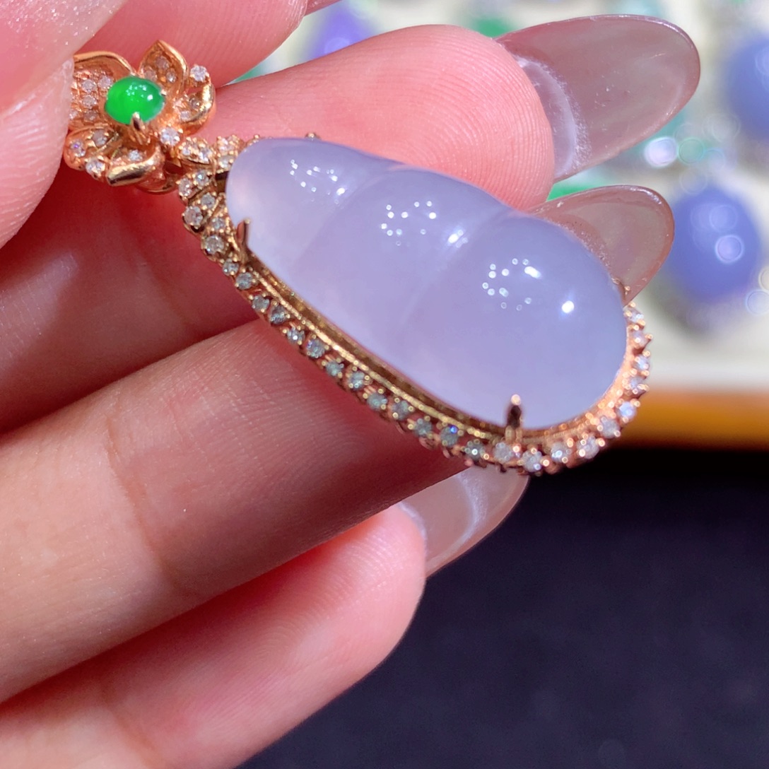 翡翠18K金镶嵌吊坠(不含链)