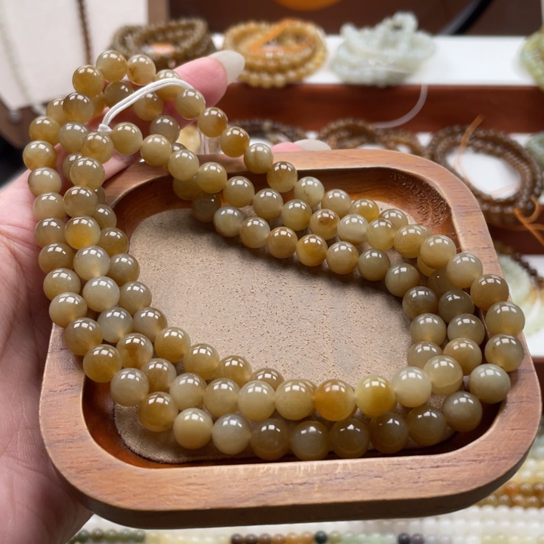 和田玉未镶嵌毛衣链珠串8mm