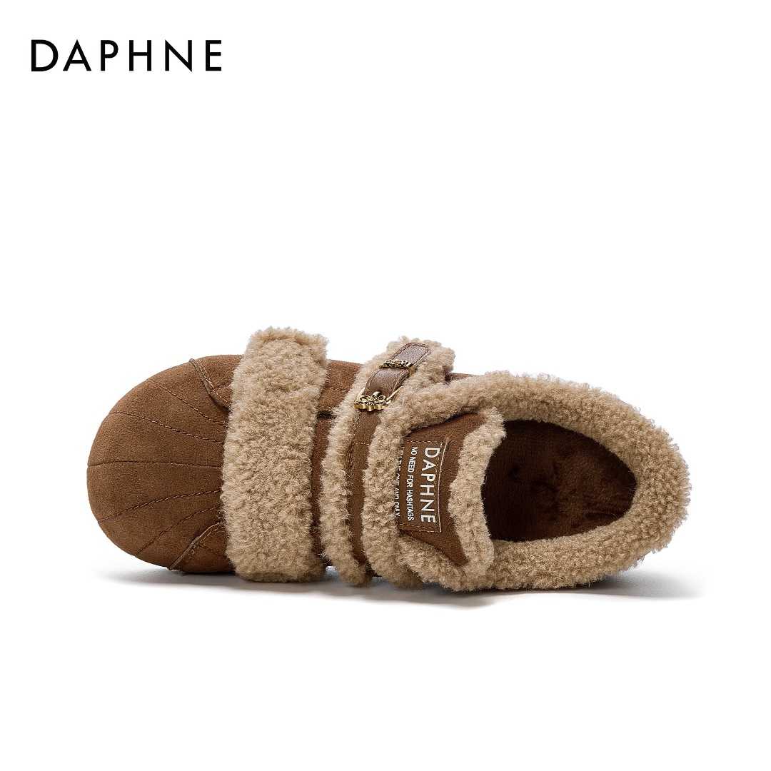 达芙妮棕色通勤鞋毛毛鞋软底不累脚舒适平底增高鞋2025秋冬休闲鞋商品图