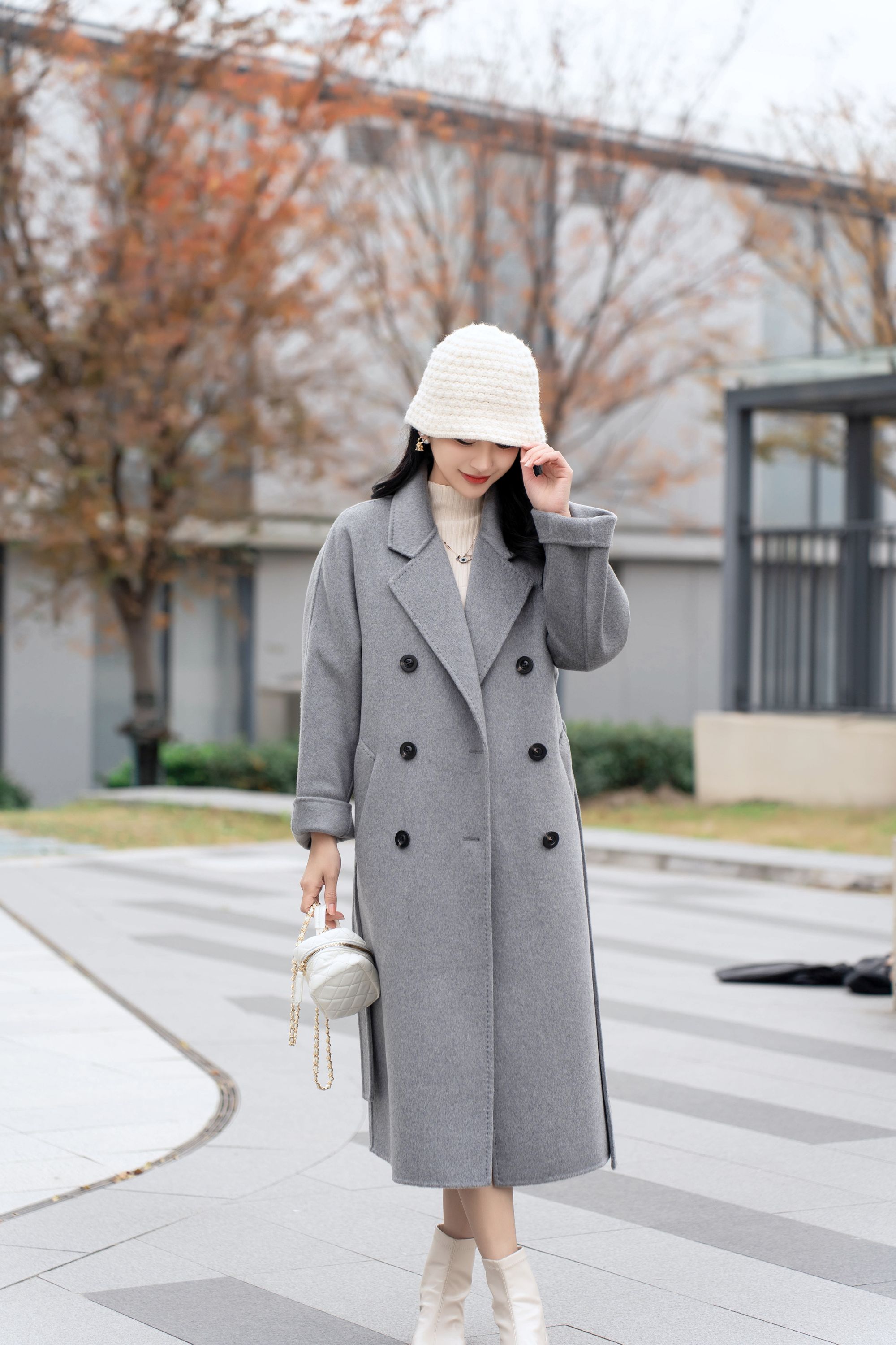 而萱双面羊毛大衣高端双面呢孤品外套女