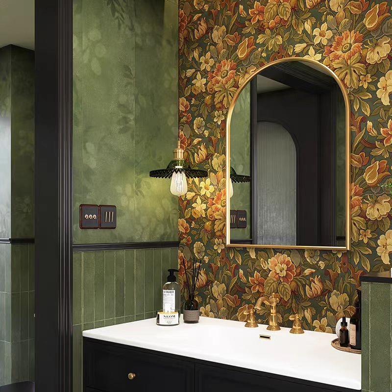 爆款美拉德复古绿花砖墙砖300x1200厨房浴室卫生间瓷砖防滑地砖