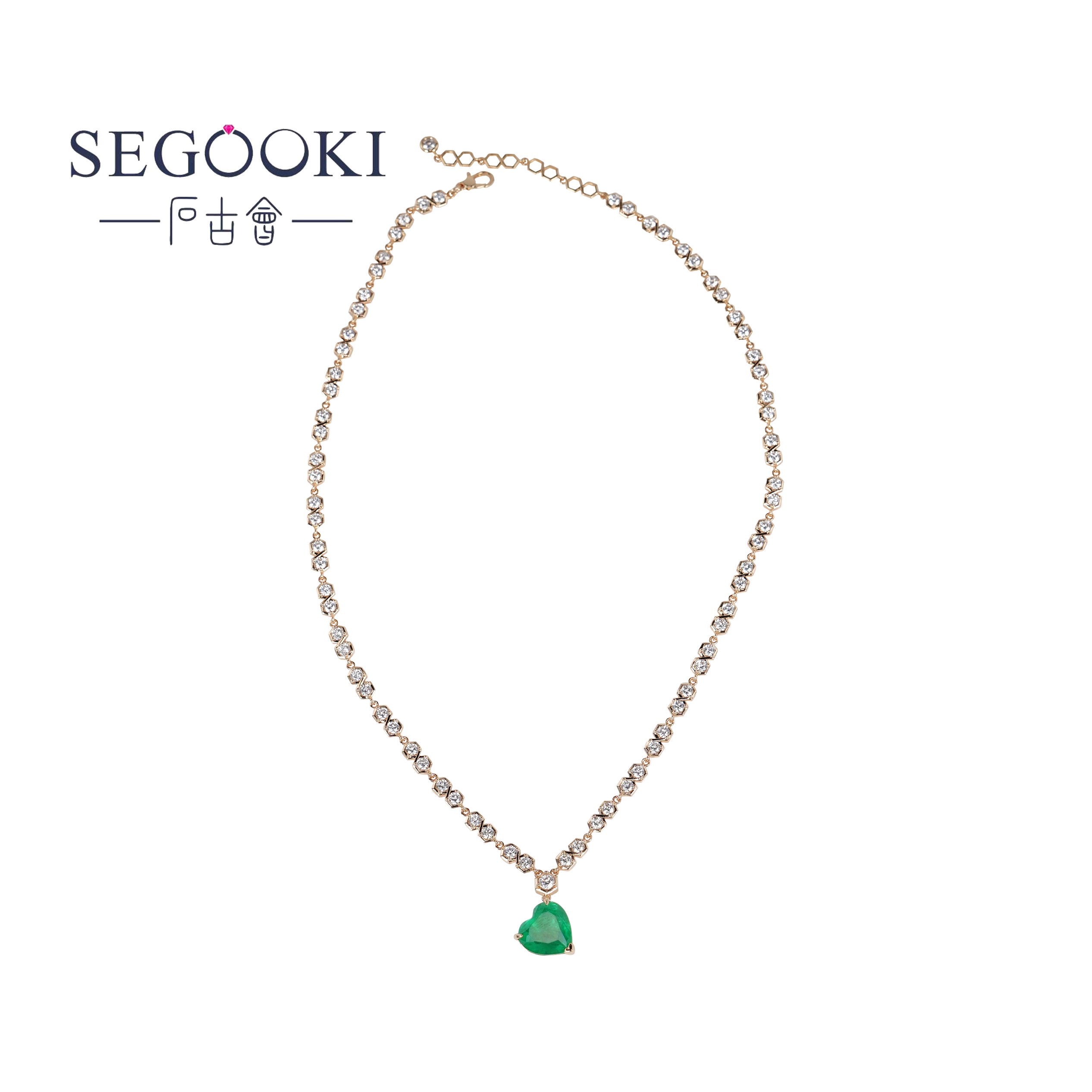  SEGOOKI【INS】镀18K 绿色之心项链-S029