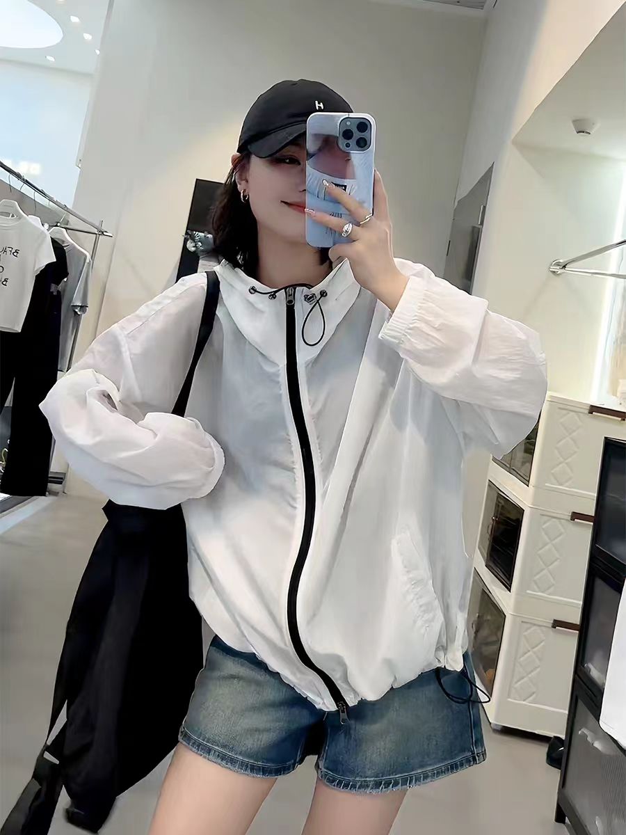 9917款白色情侣款防晒衣撞色连帽（微搭色）