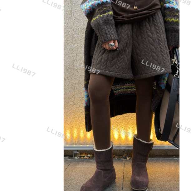 HY罗罗【羊毛短裤】秋冬韩版时尚百搭麻花纹理韩版三分短裤L359