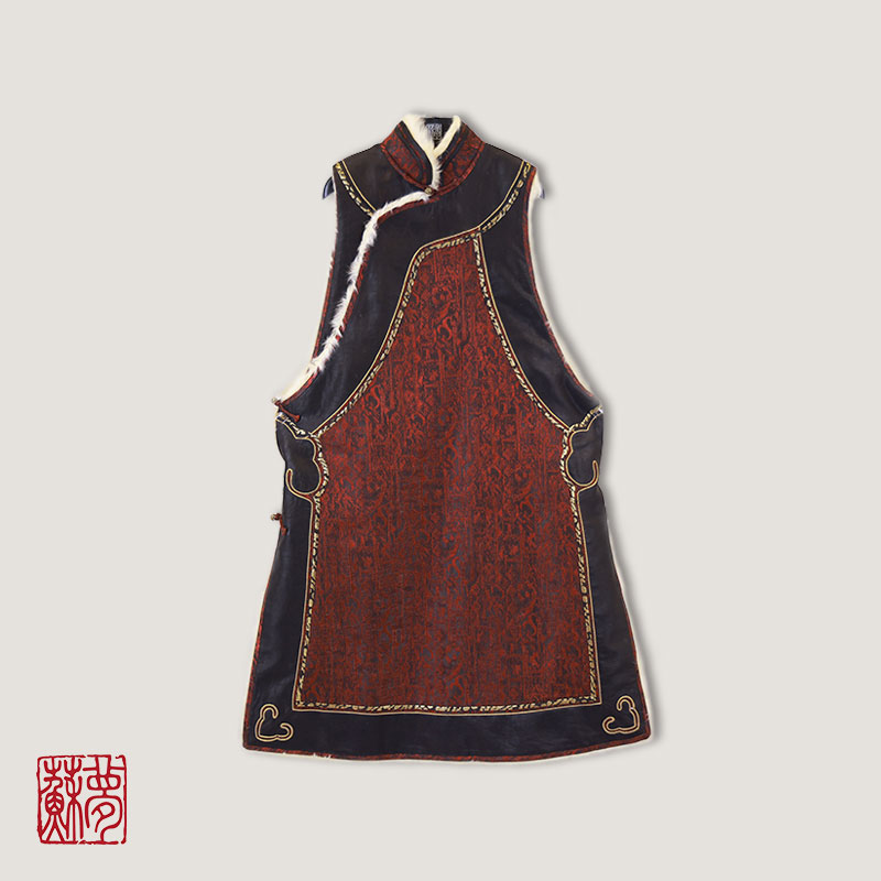 蘇夢【禧安】朱玹立领斜襟羊羔毛长款马甲中式0104199