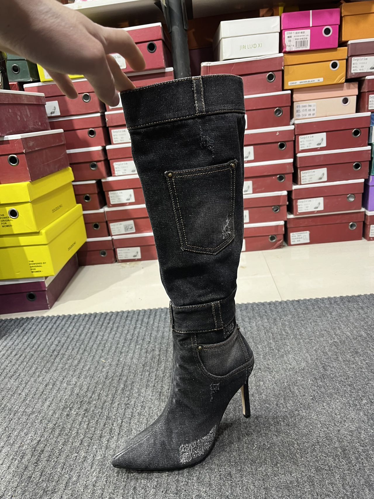 纯色圆头厚款高帮鞋秋冬中筒方头高帮长筒漆皮高筒