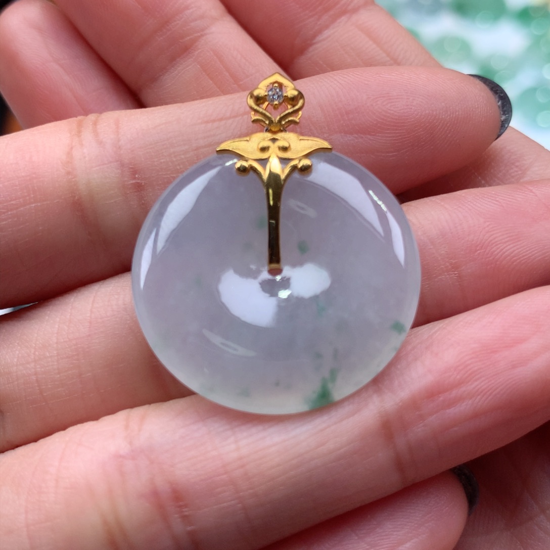 翡翠吊坠(不含链)18K金镶嵌平安扣