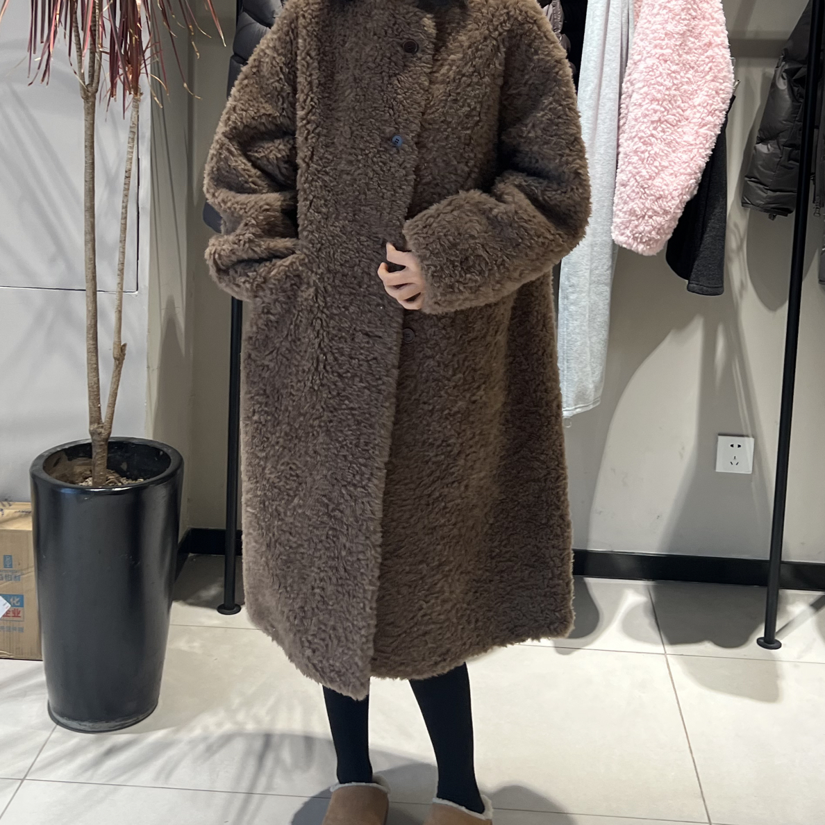 【W➕欧韩】长款真毛百搭时尚韩版扣子款中长款羊毛外套