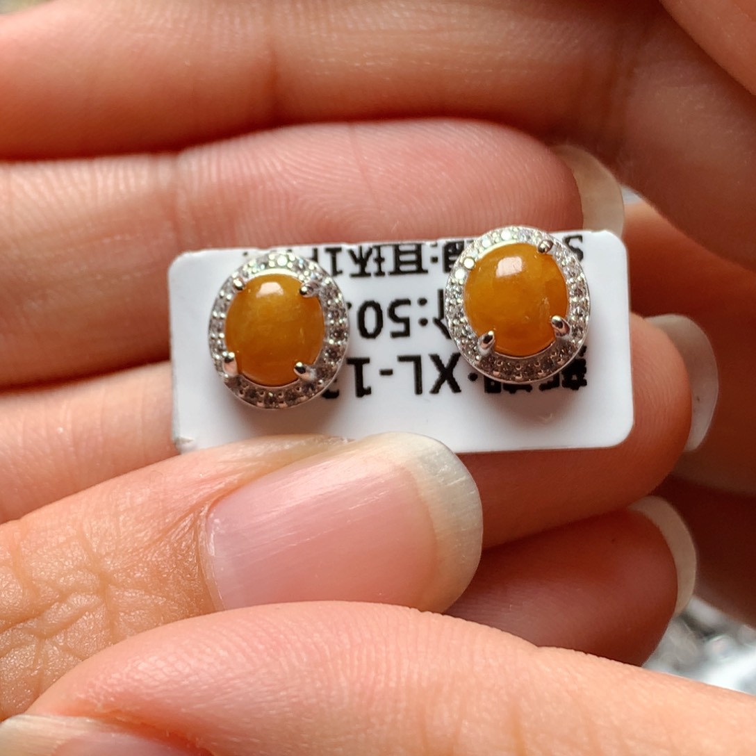 翡翠戒指银S925镶嵌天然翡翠耳饰