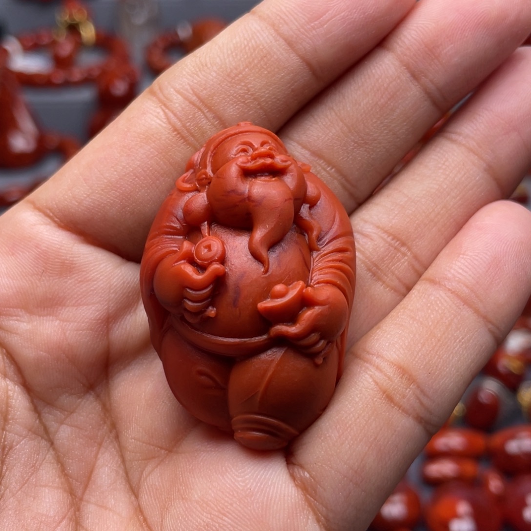 南红玛瑙未镶嵌珠宝奇石财神爷吊坠