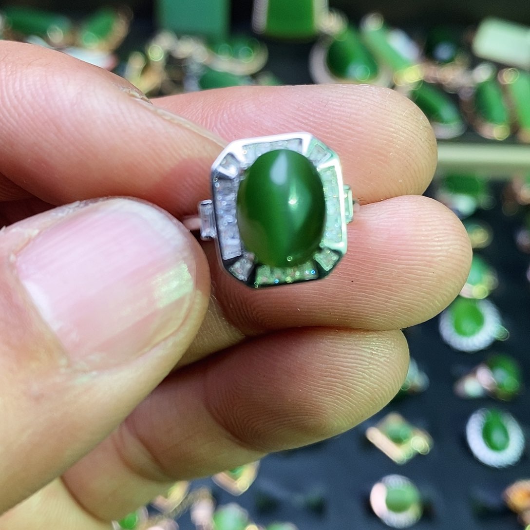 和田玉（碧玉）戒指银S925镶嵌