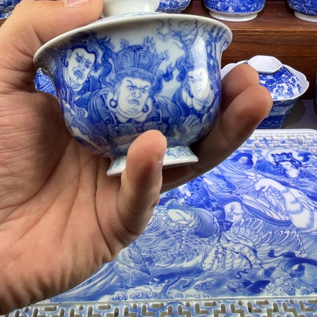 独***4陶摆件手工手绘四大