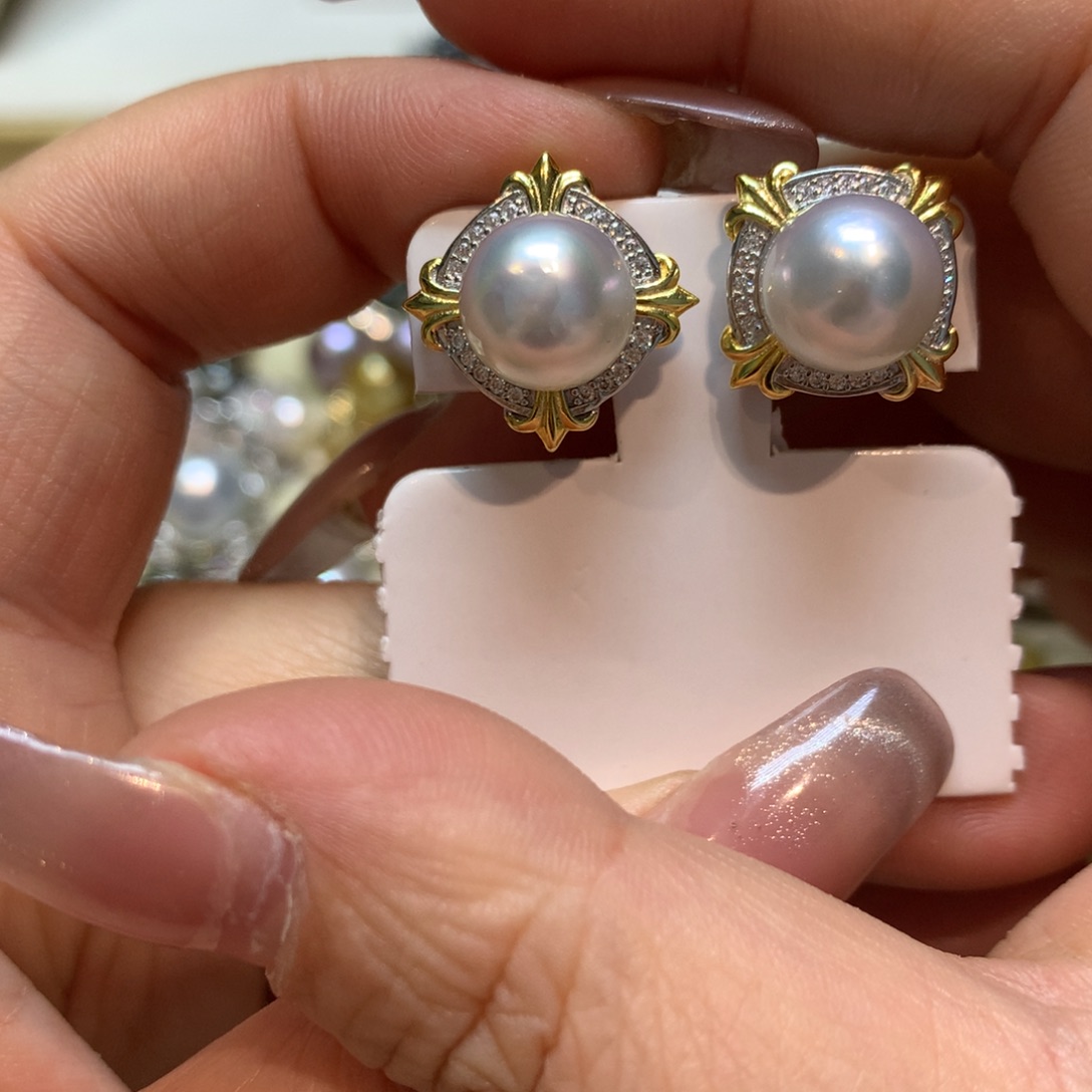 海水珍珠耳饰银S925镶嵌