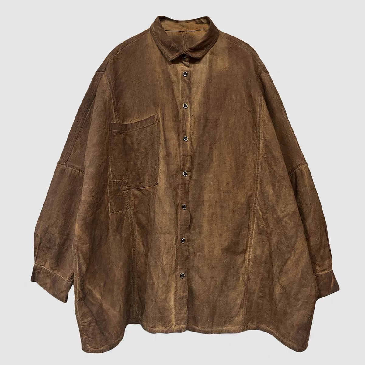 沉香布衣草堂原创柿染薯莨染衬衫原创开衫外套上衣斑驳宽松外套