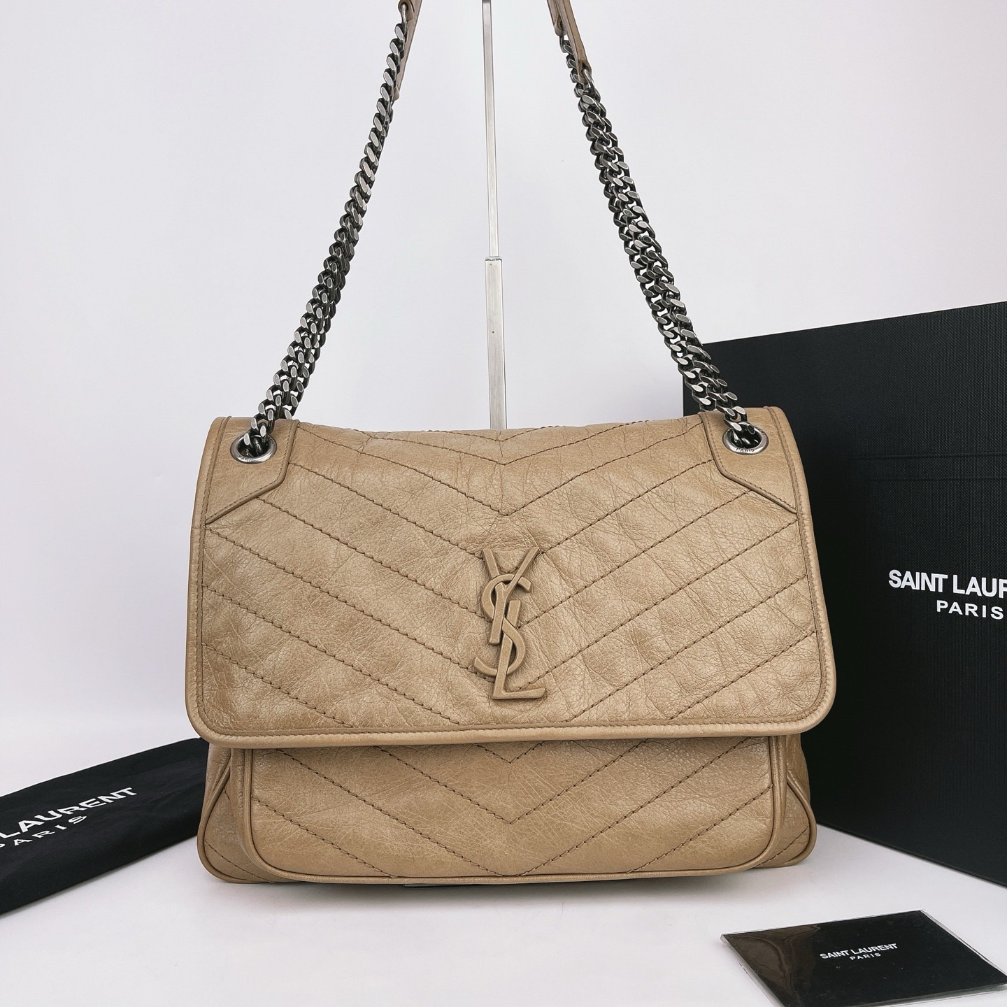 95新 YSL/圣罗兰 圣罗兰 棕色Niki单肩包