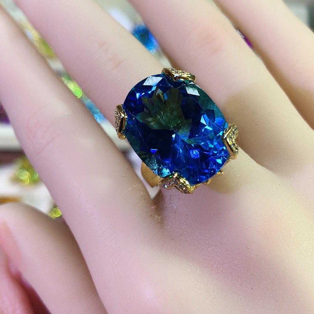 托帕石戒指银S925镶嵌