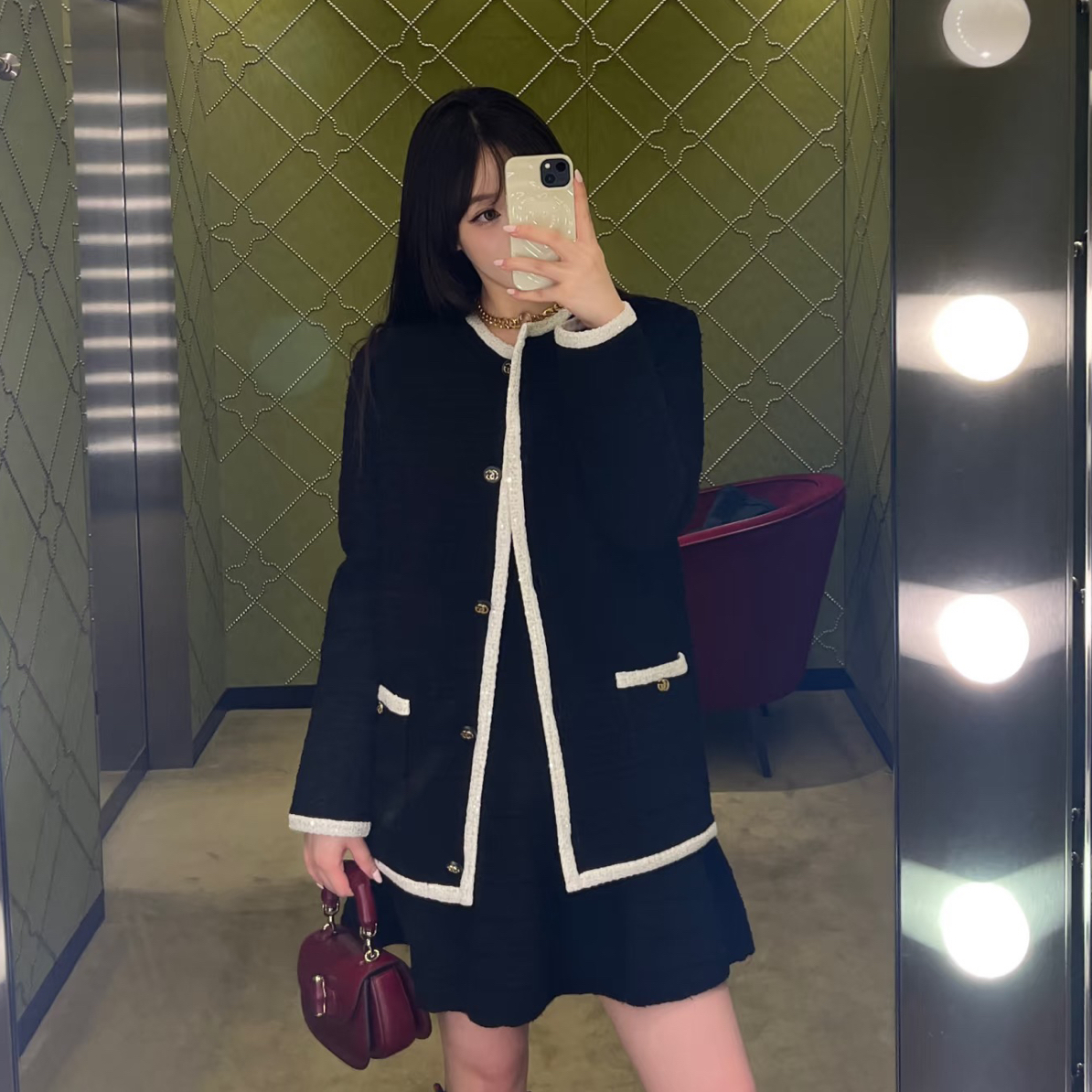 未使用 GUCCI/古驰 Gucci黑色粗花呢开衫外套 原价29800