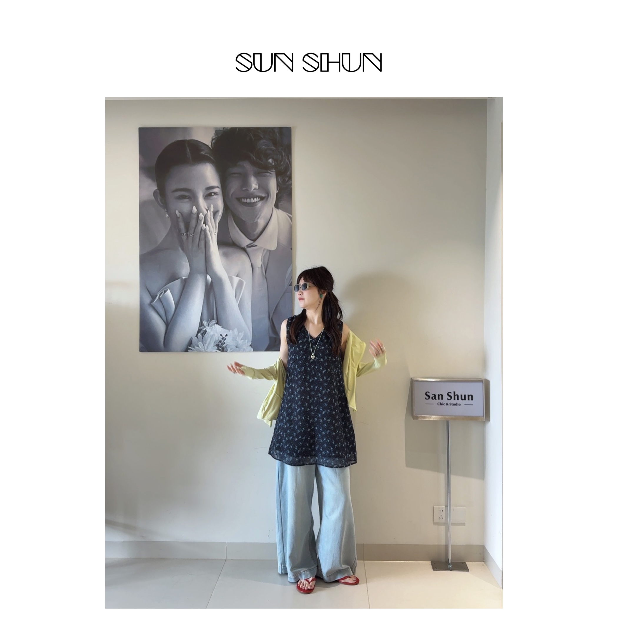 Sanshun -（孝真欧尼) -夏季无袖立体印花碎花裙叠穿宽松显瘦韩版