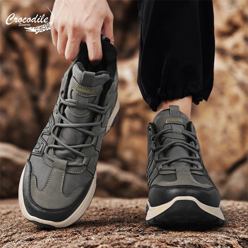 鳄鱼恤男鞋冬季高帮加绒保暖二棉鞋男士运动防滑防水户外登山鞋子