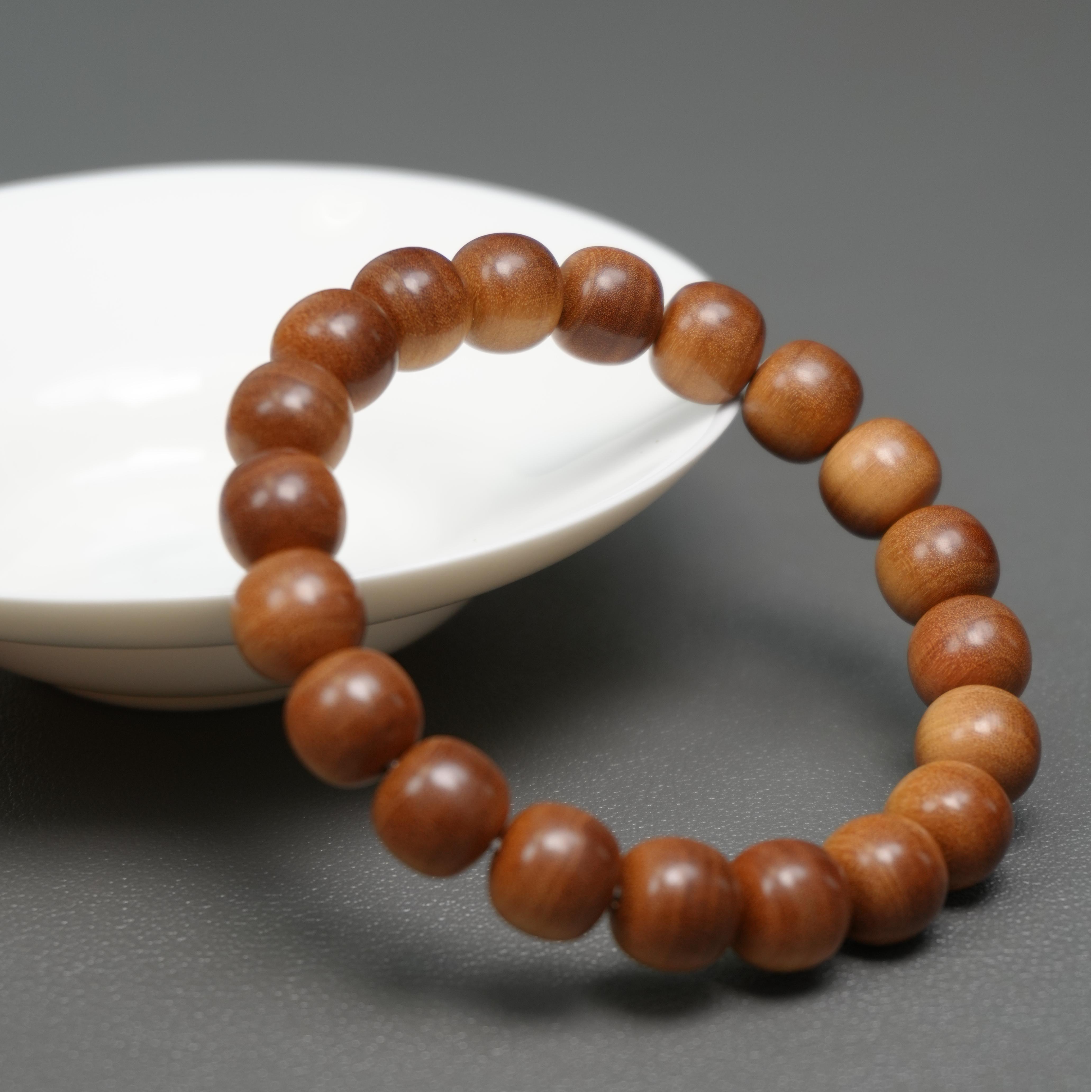 极物 印度老山檀香迈索尔醇化老料横纹9.5x10mmx21颗精工老形手串