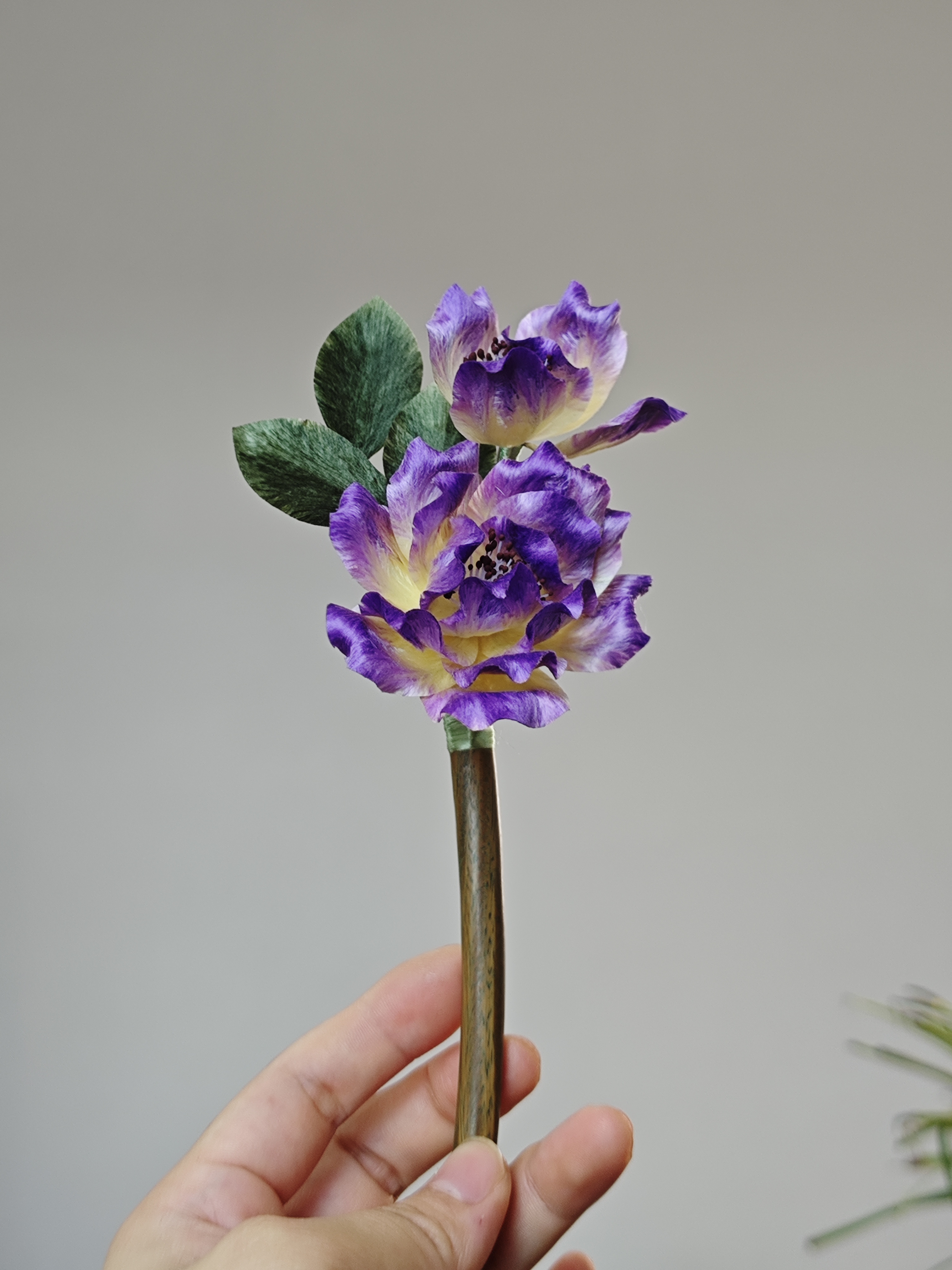 紫色牡丹，非遗绒花