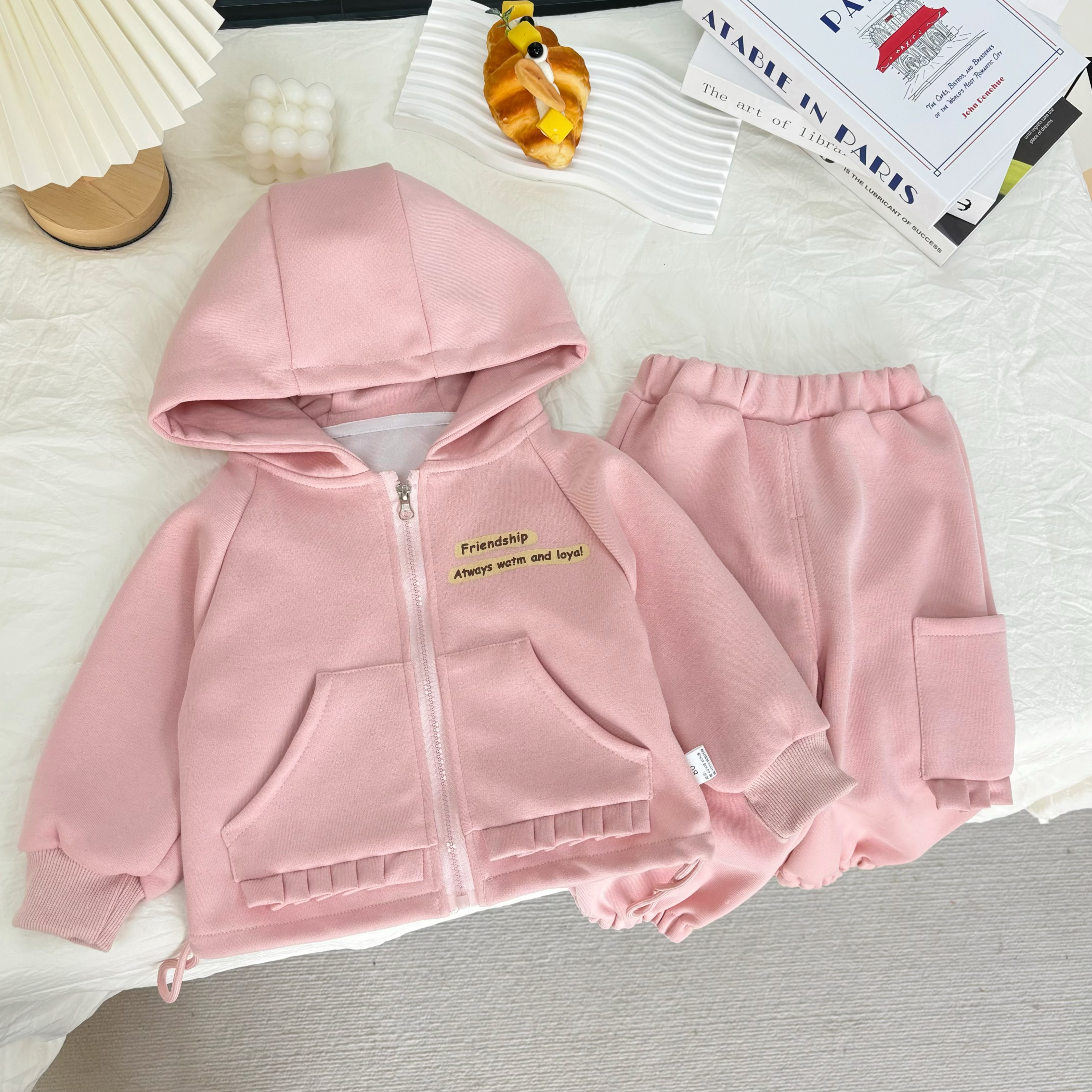 女童宝宝秋款2025款连帽卫衣运动套装花边韩版卡通连帽ZS-J-C124