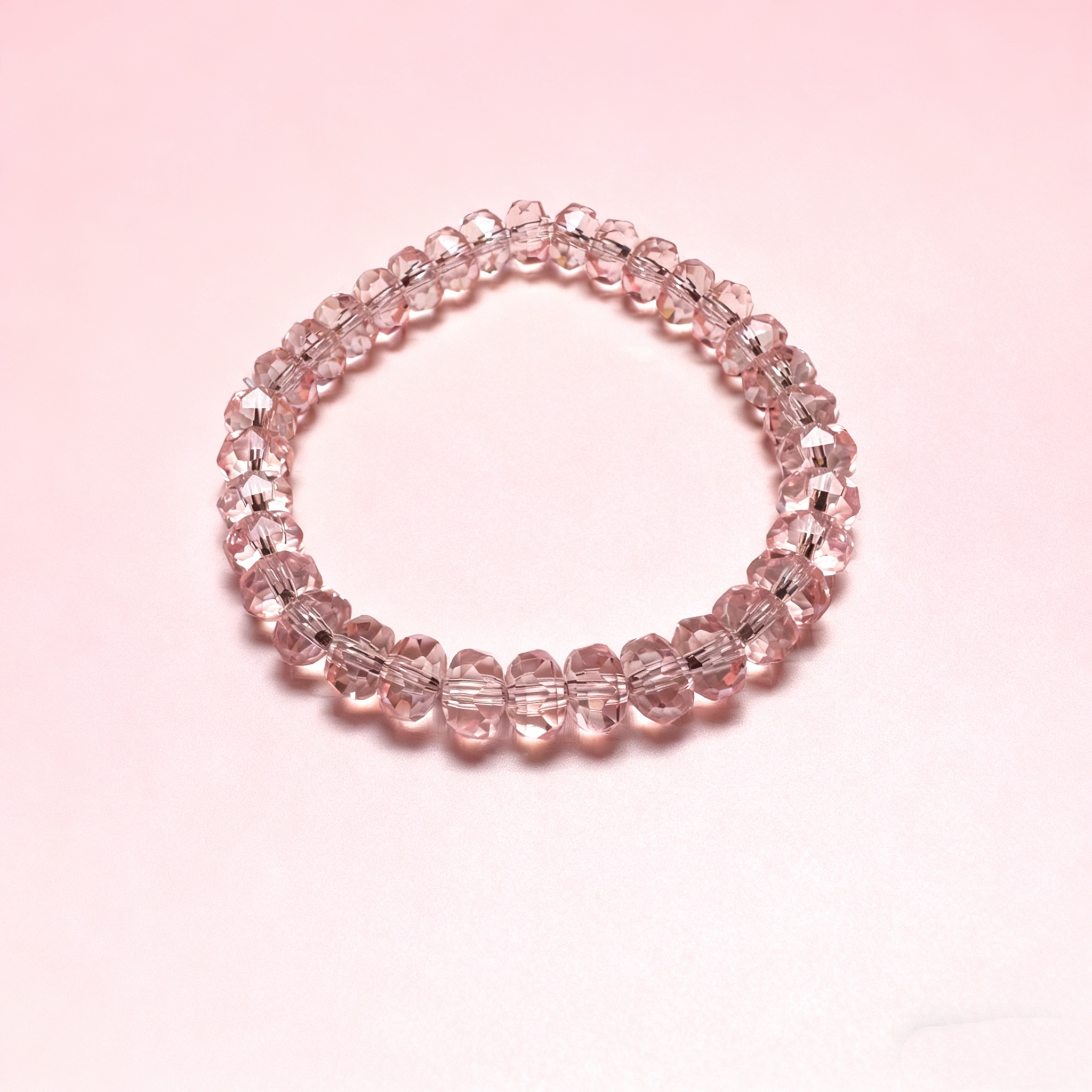 K41粉水晶几何切割单圈手串5*8mm（无盒简装）