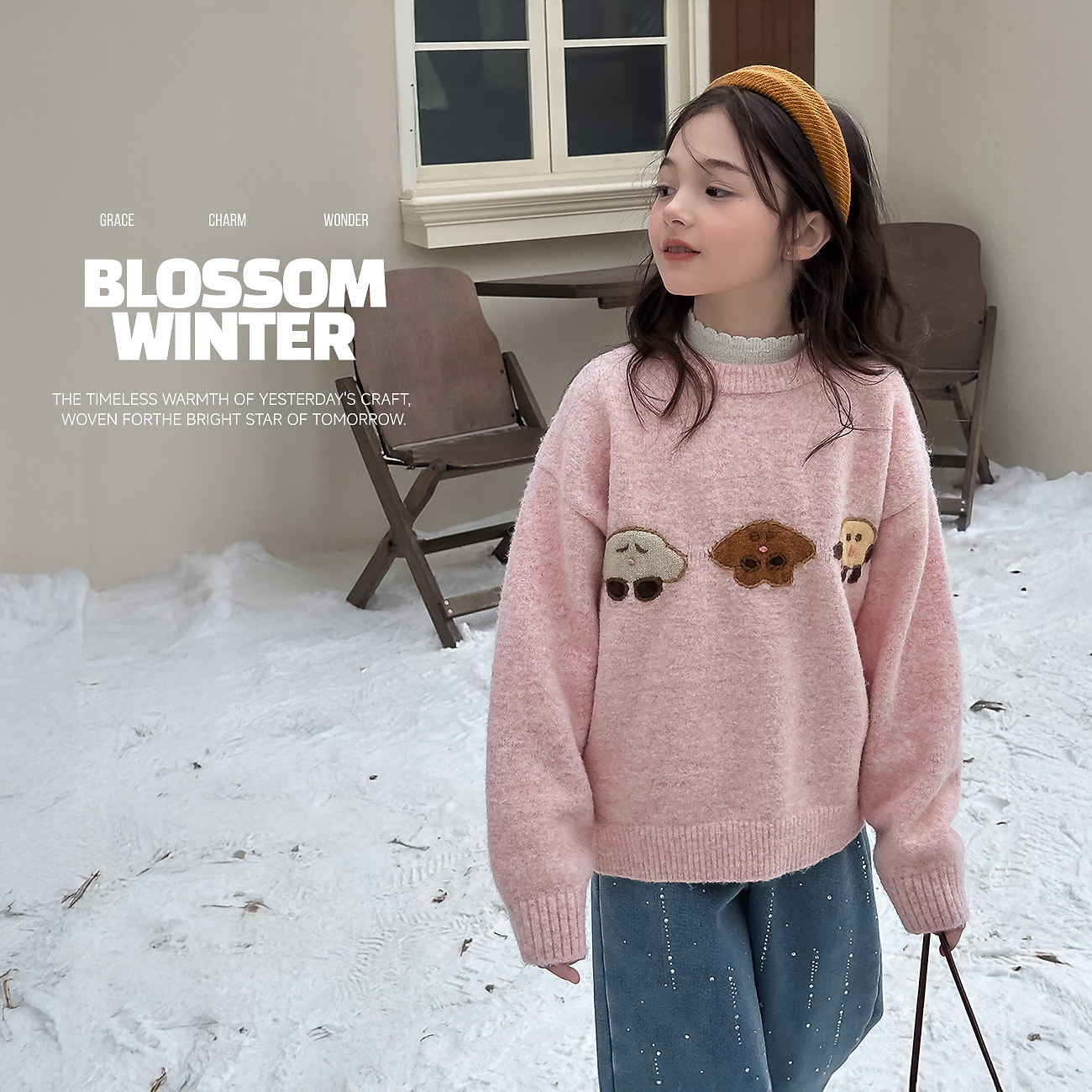 【云朵饼干】蓝小爸童装女童加厚毛衣冬季儿童套头针织上衣
