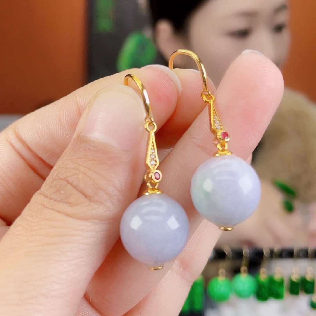 翡翠银S925镶嵌耳饰