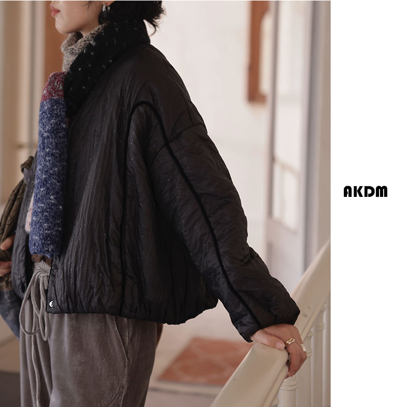 点金外套AKDM贴面撞边羊毛保暖棒球服圆领厚外套女上衣8803