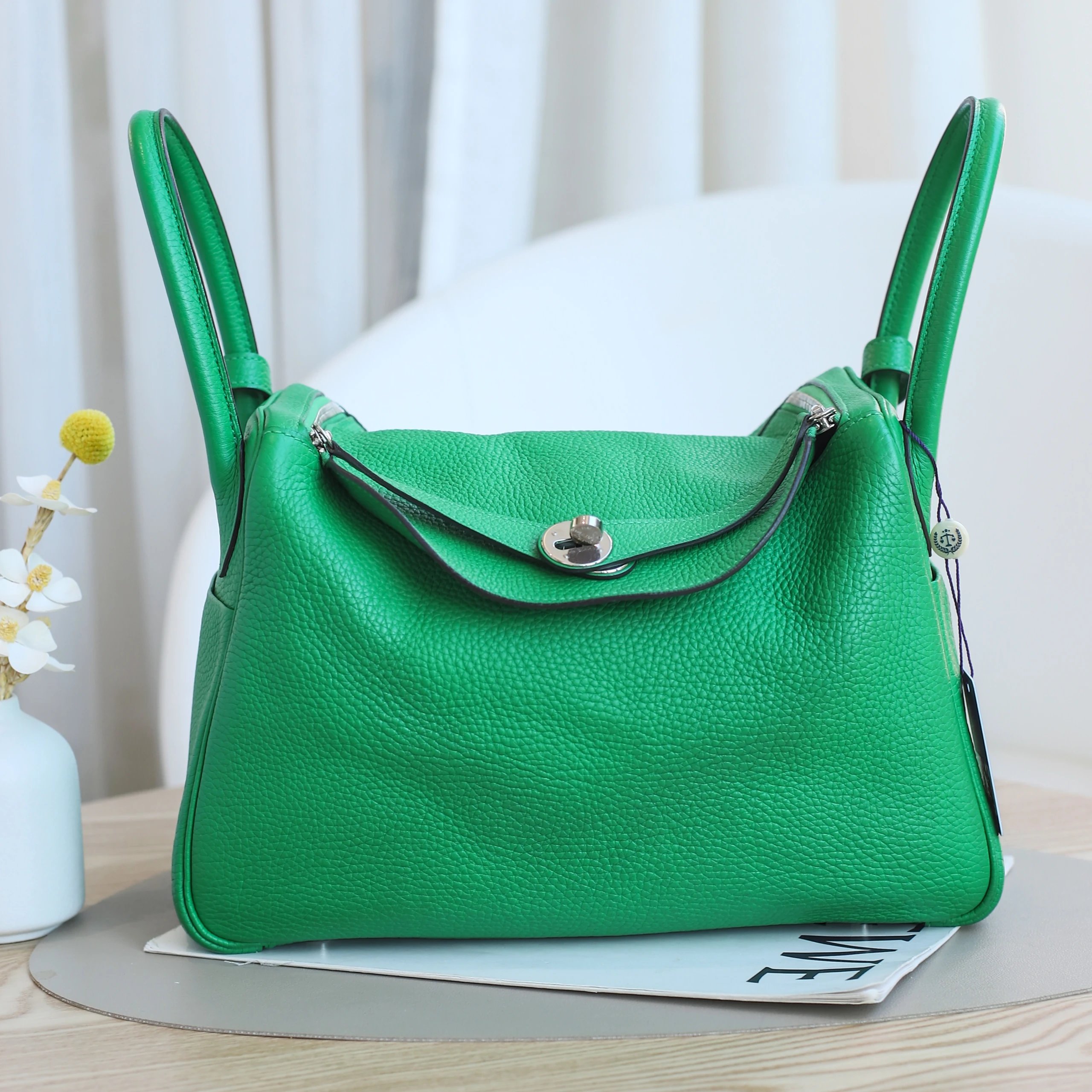 90新  二手（以实物为准）Hermes/爱马仕Lindy30 框R刻 TC皮 竹子绿