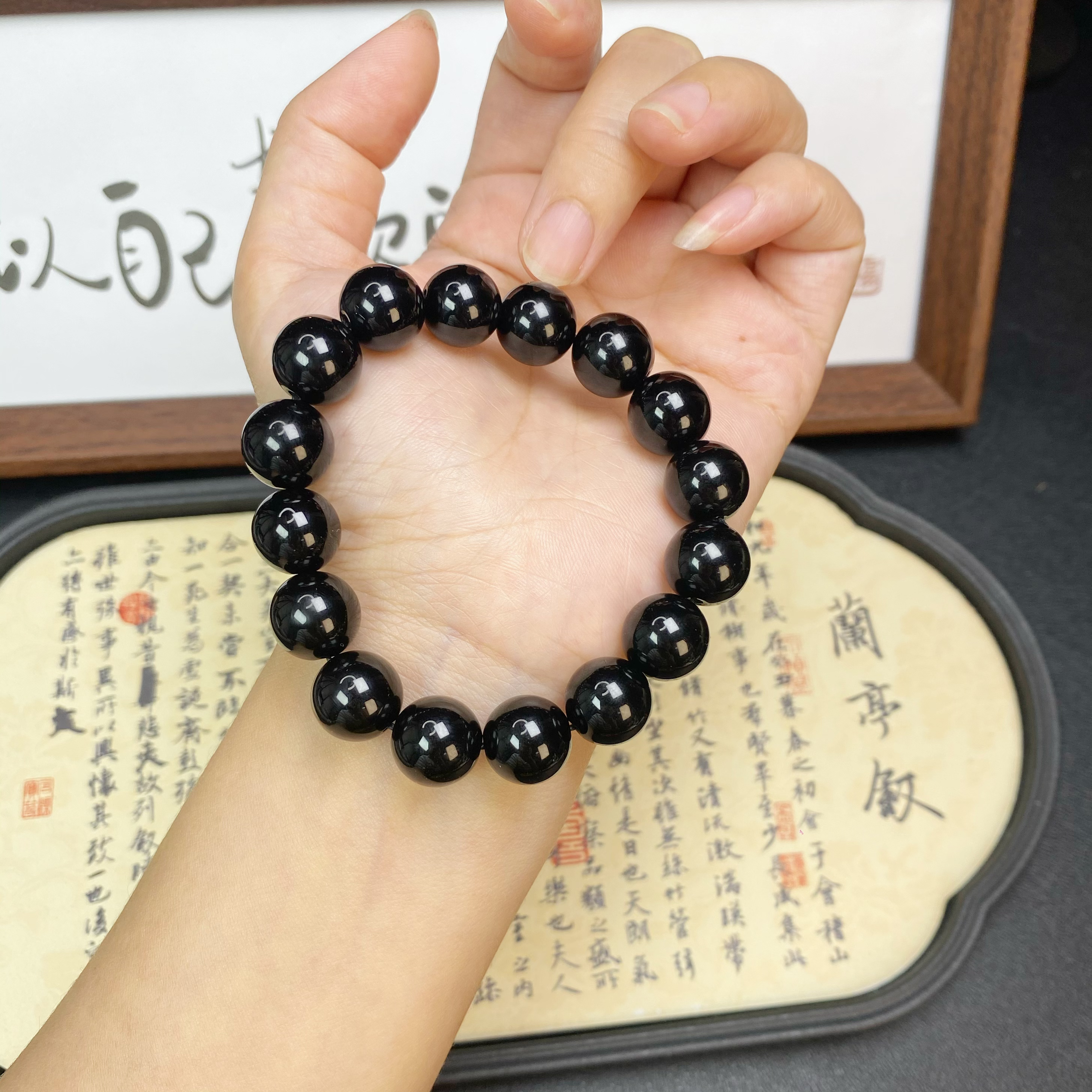 【黑玛瑙】7A天然黑玛瑙散珠手工Diy串珠手链