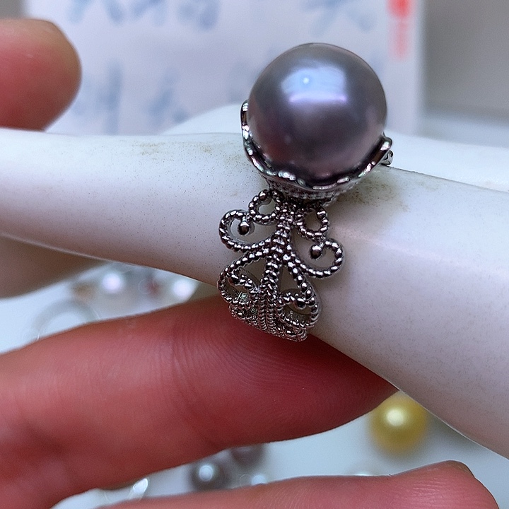 银S925镶嵌耳饰淡水珍珠