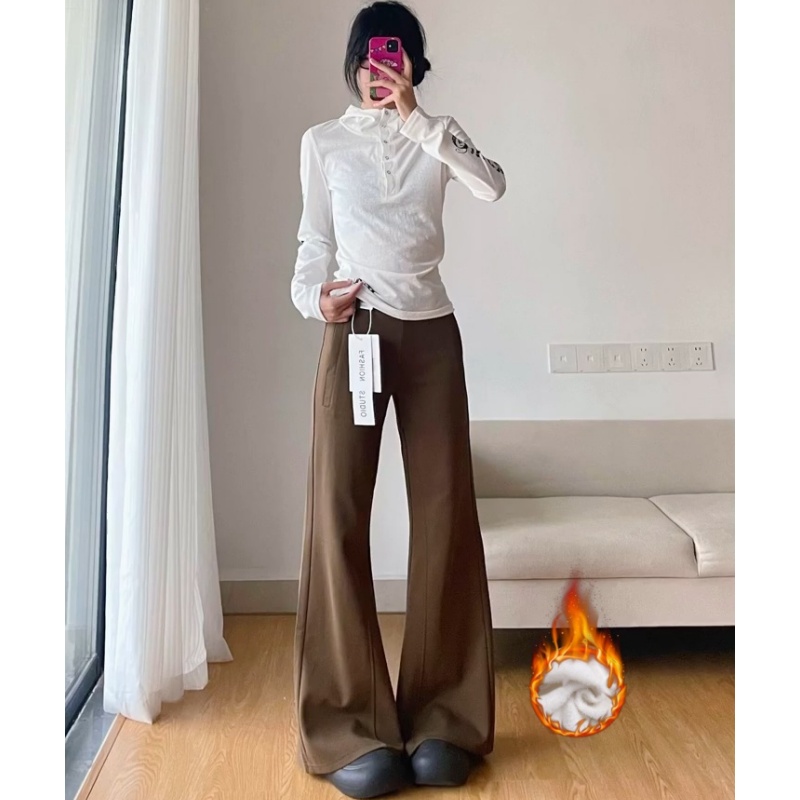 高个子加长低腰微喇叭休闲裤女秋冬加绒不贴腿宽松运动卫裤拖地裤