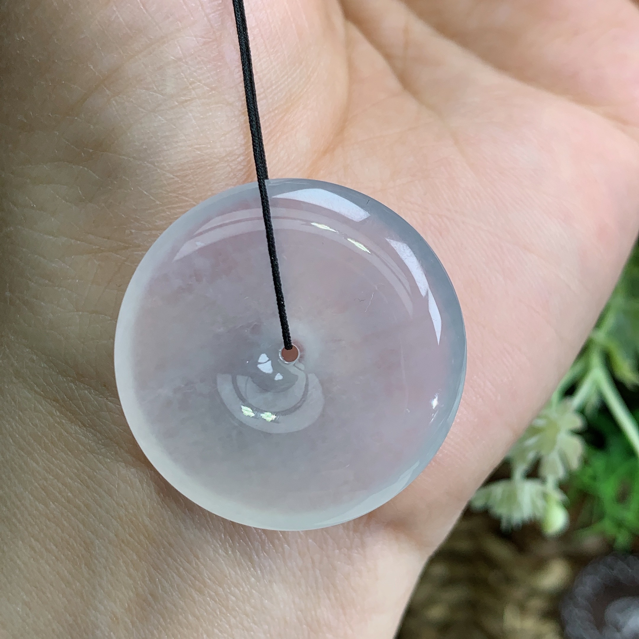 缅甸天然翡翠A货高冰起胶白月光平安扣吊坠钟尺寸32.4/6.5mm