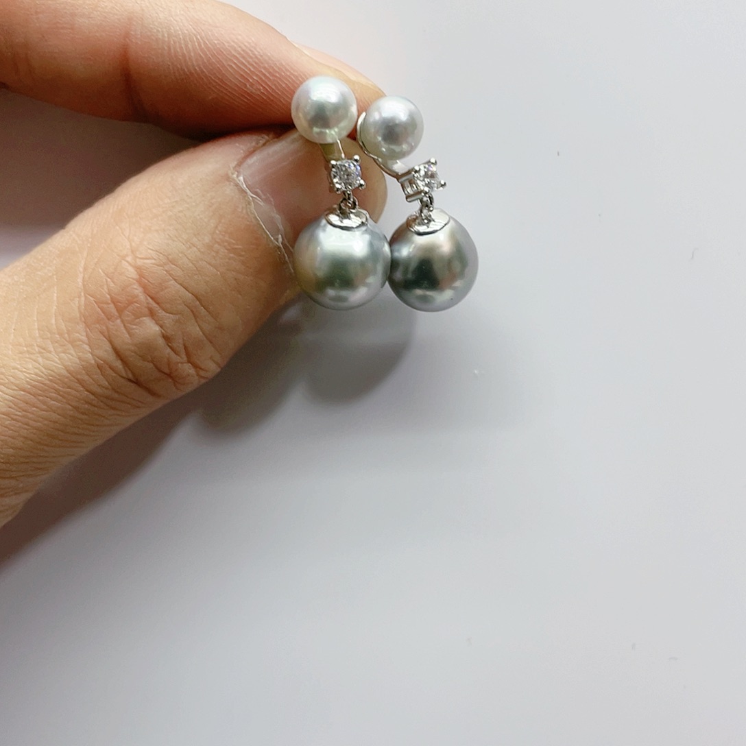 海水珍珠耳饰银S925镶嵌