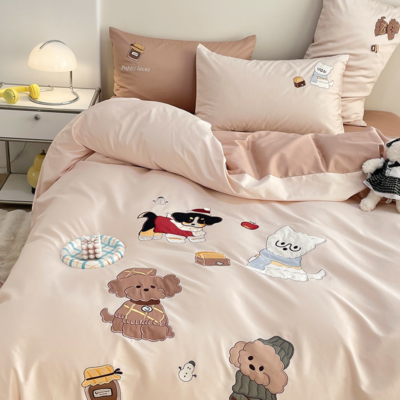 小温暖狗狗派对100支长绒棉全棉纯棉四件套卡通四件套床上用品