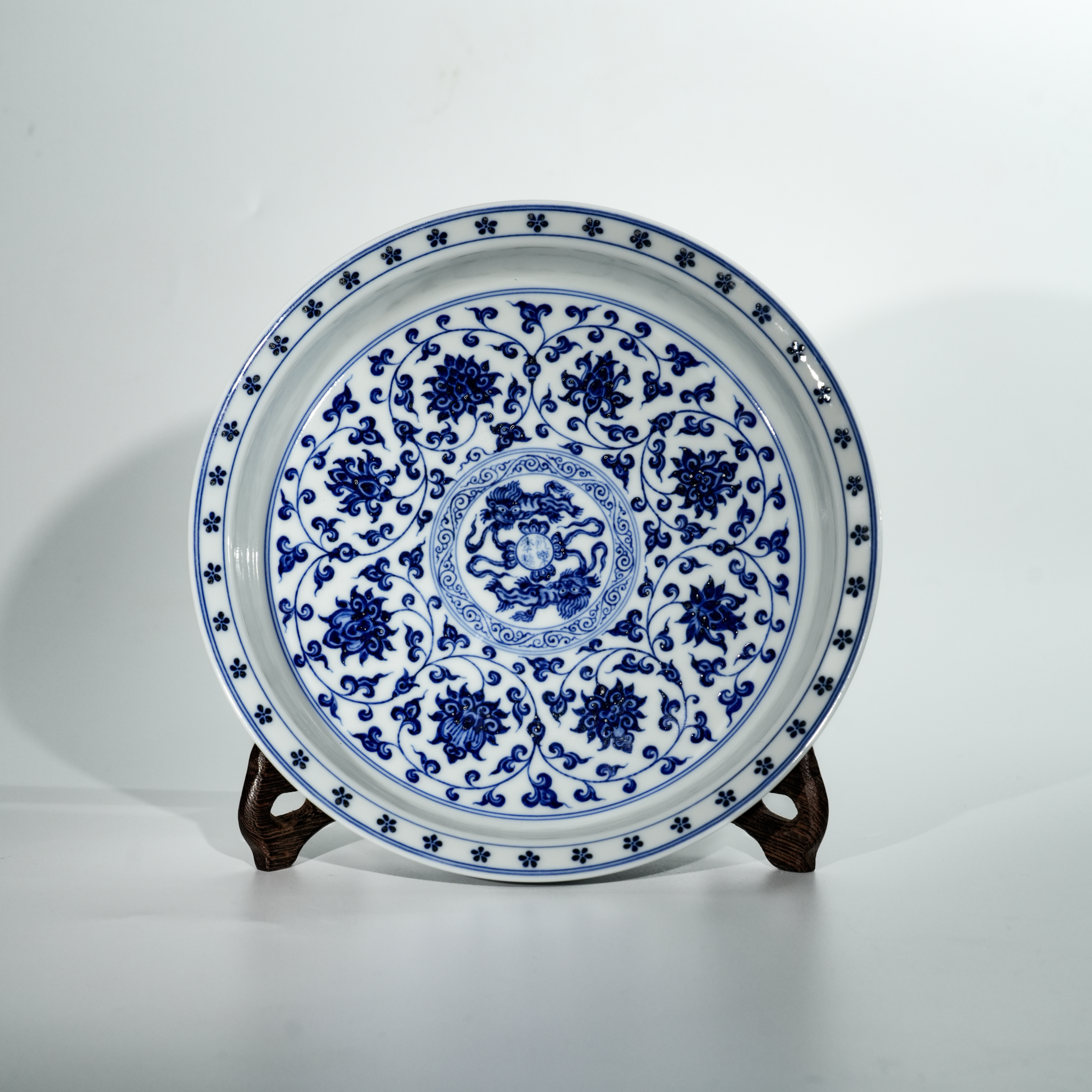 【小乔赏瓷】慕明柴窑青花缠枝莲狮心壶承mmgy580