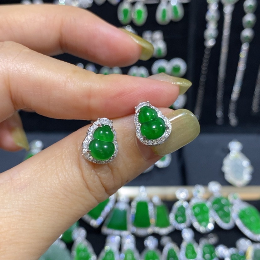 【闪购商品】翡翠银S925镀金镶嵌耳饰