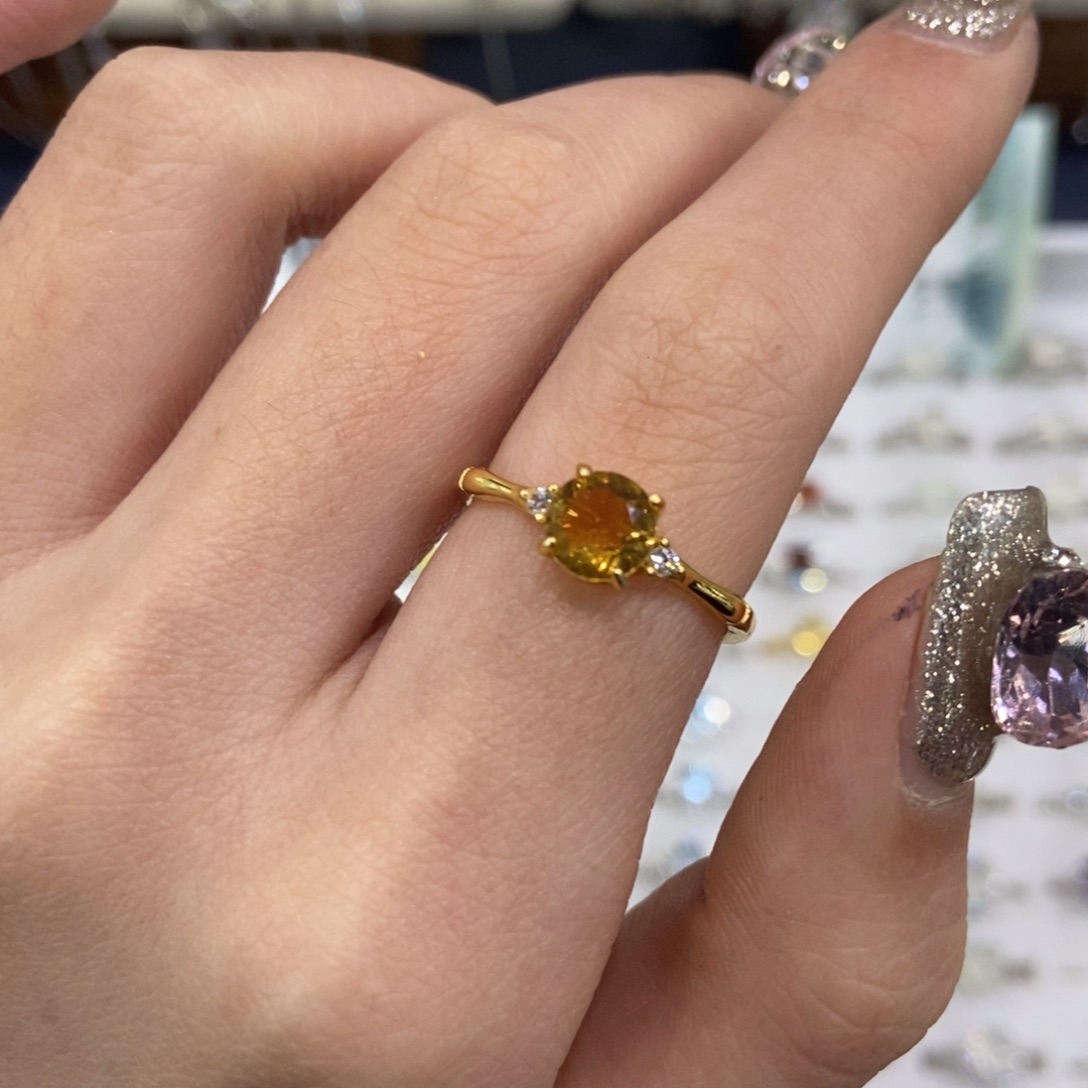 黄晶戒指银S925镀金镶嵌