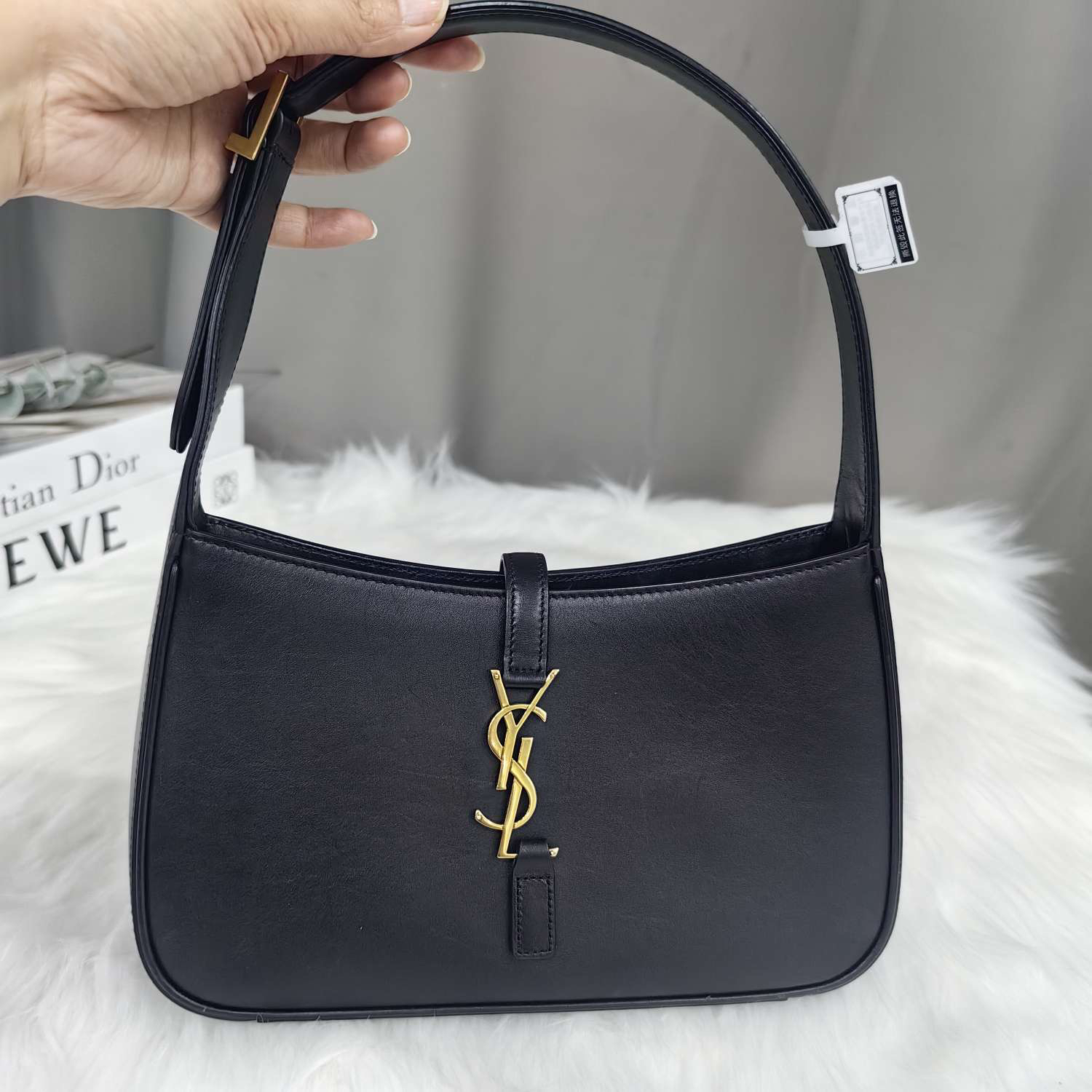 95新 YSL/圣罗兰 圣罗兰 hobo腋下包手提包 黑金光面牛单肩包