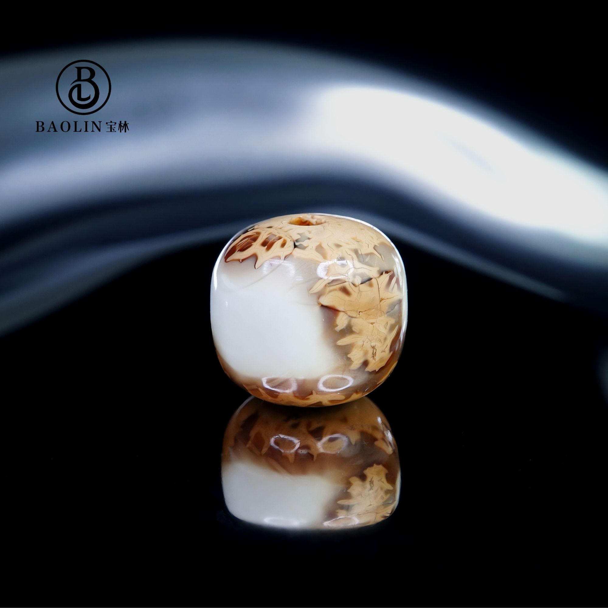 9.9mm白底紫咖彩沁网纹老型  天然琥珀蜜蜡高端文玩配饰