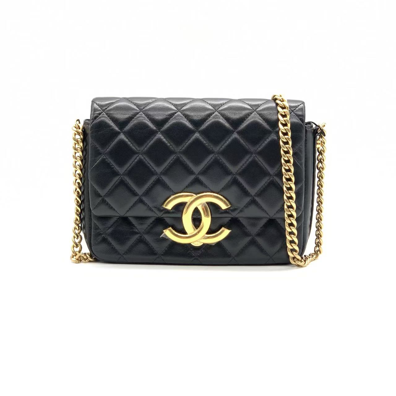 99新 Chanel/香奈儿 黑金大logo方胖子链条包/23P