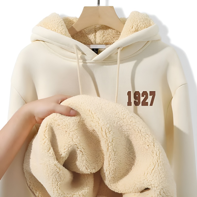 羊羔绒加绒加厚保暖可爱男士卫衣冬季美式复古重磅青少年连帽外套