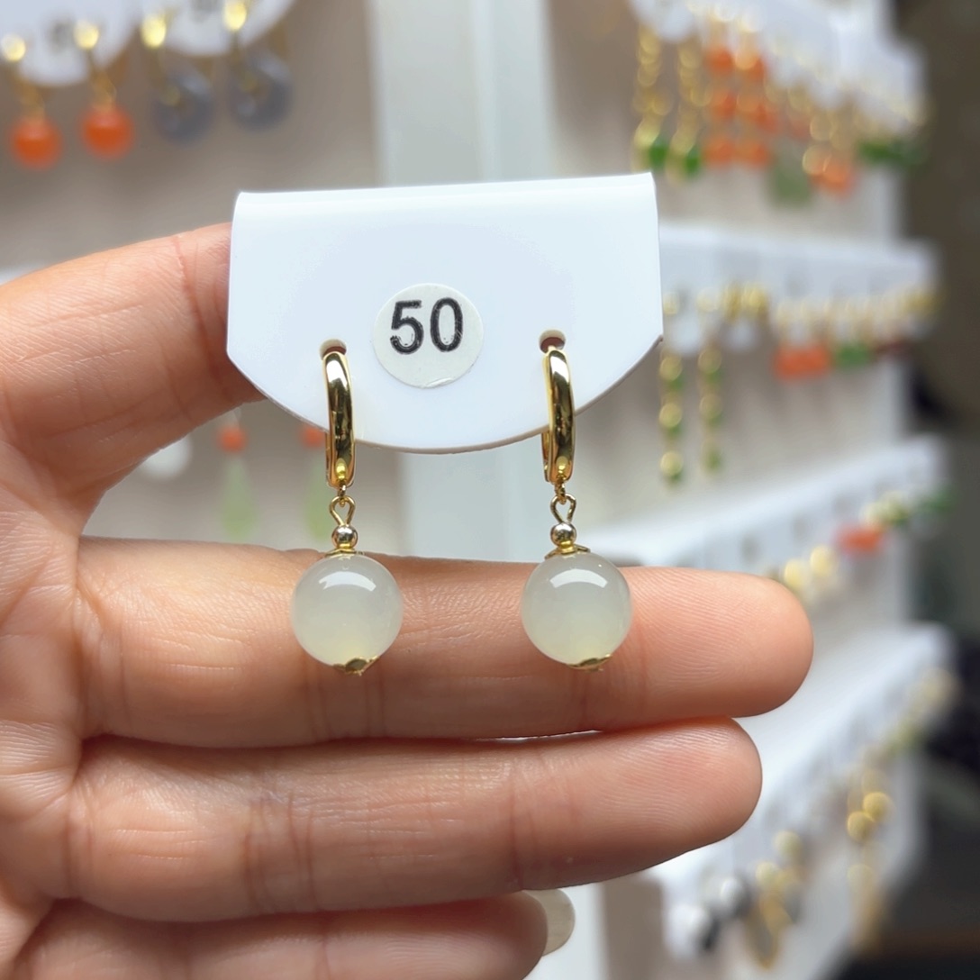 和田玉耳饰银S925镶嵌