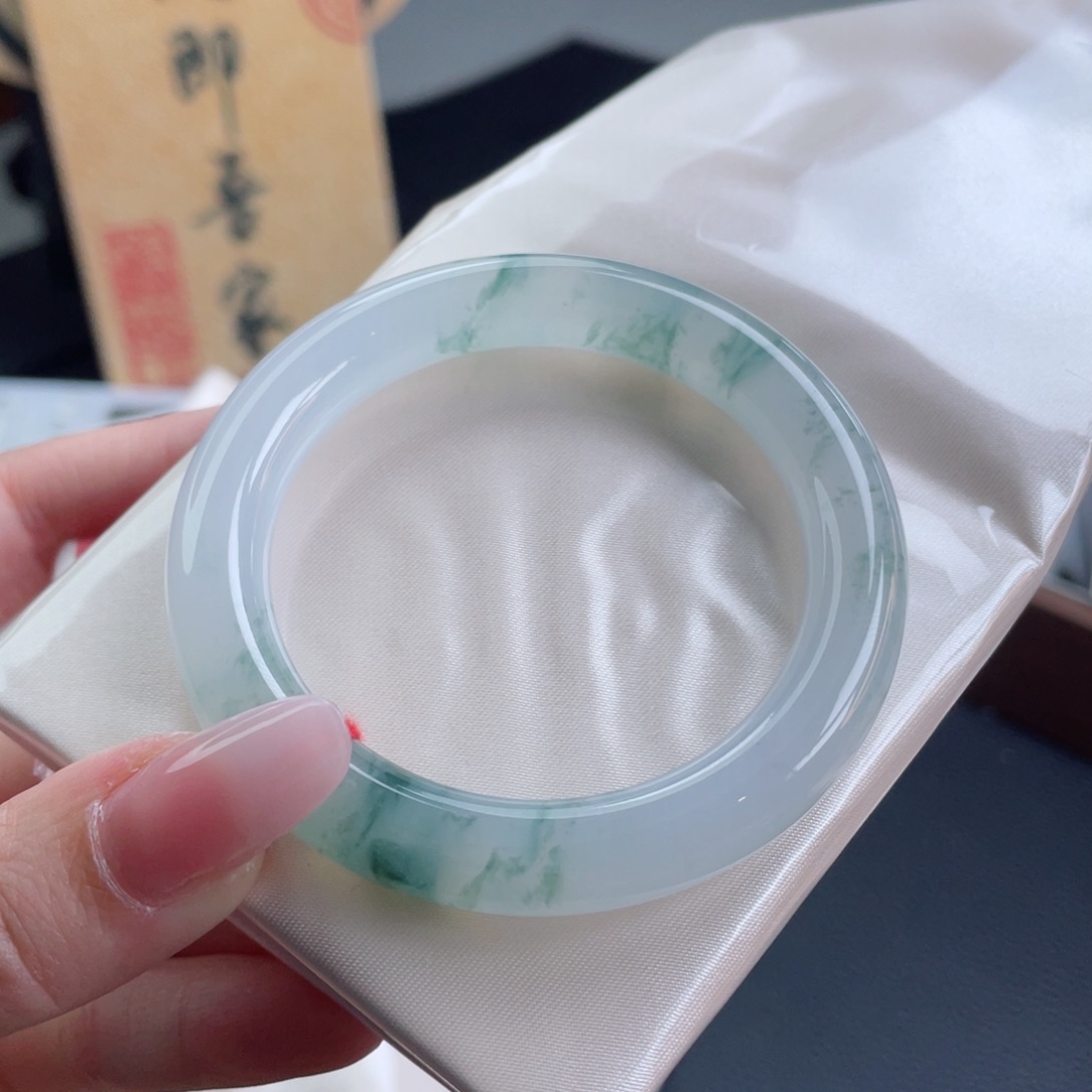 未镶嵌手镯翡翠51.8白冰飘花 烟雨入江南 山水如墨染38号